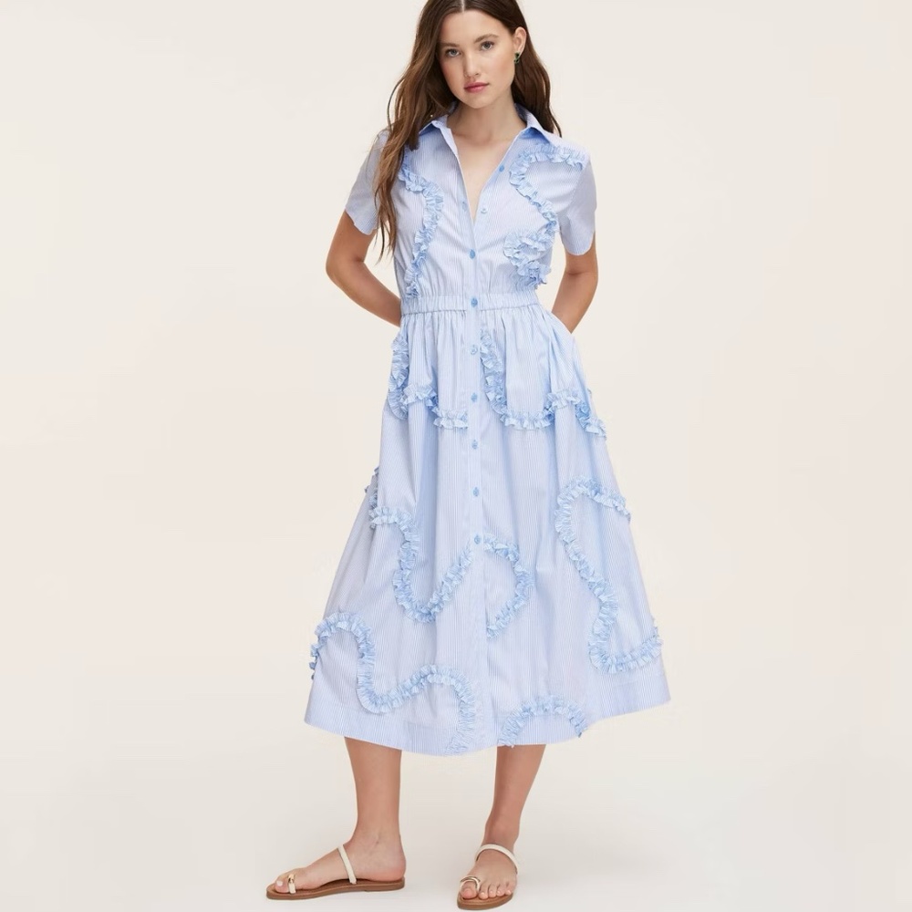 KATE SPADE x TARGET Blue Midi Shirtdress - Short Sleeve with Ribbon Pattern